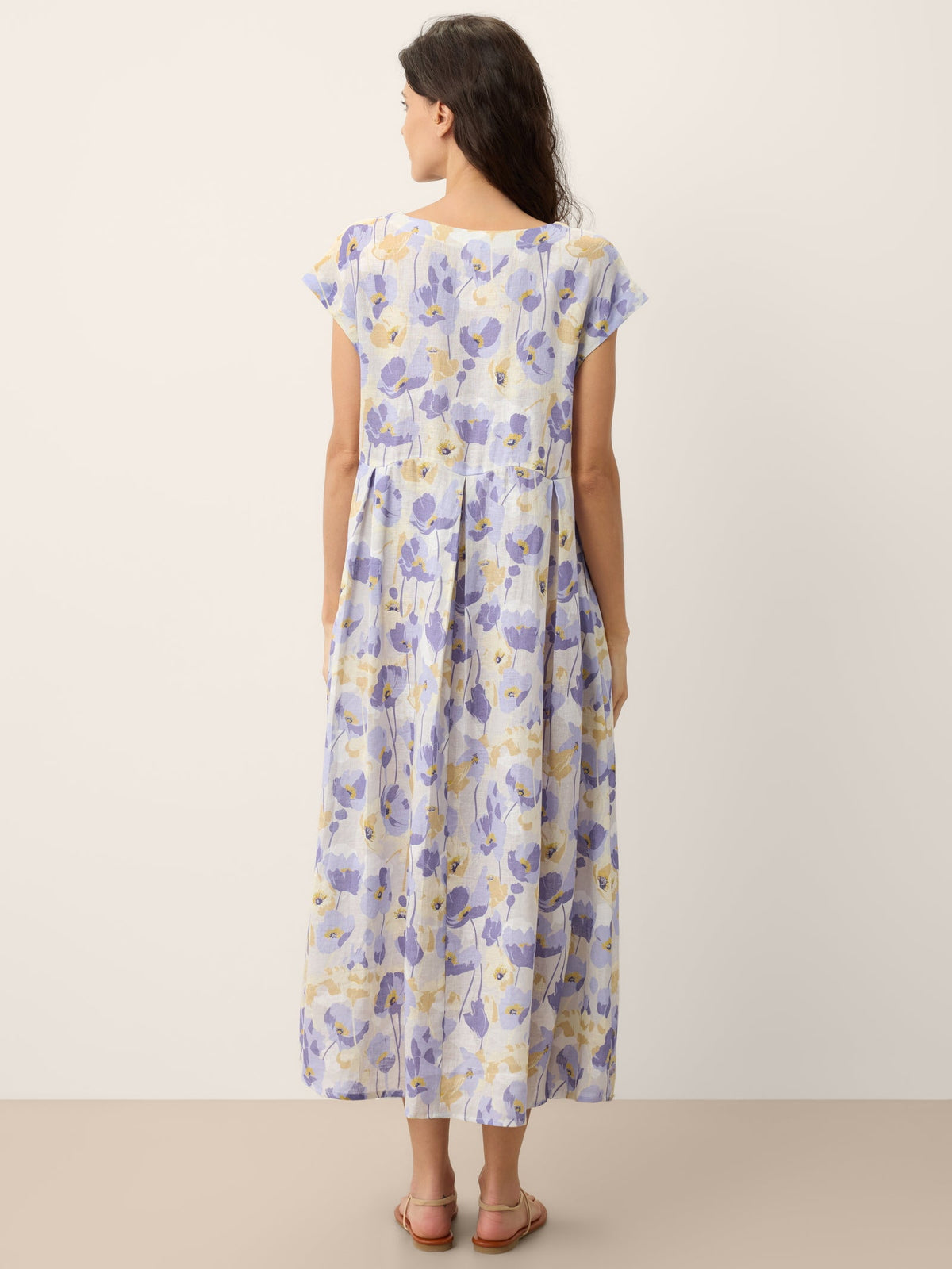100% Linen Carnation Print Scalloped Waist Maxi Dress HARRIET by LINTICO