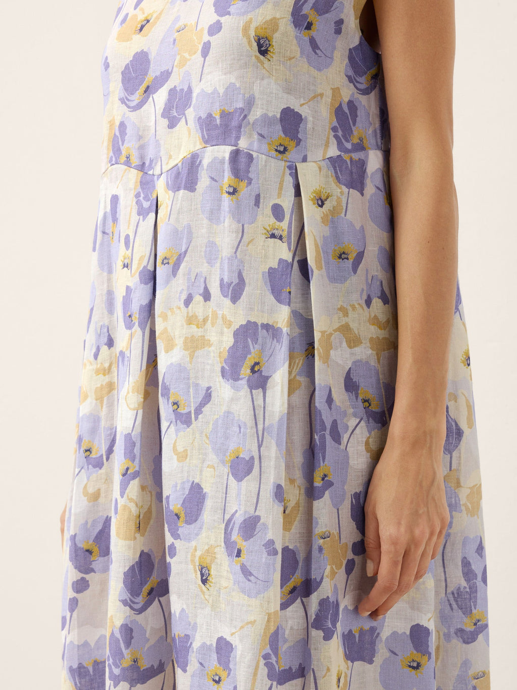 100% Linen Carnation Print Scalloped Waist Maxi Dress HARRIET by LINTICO