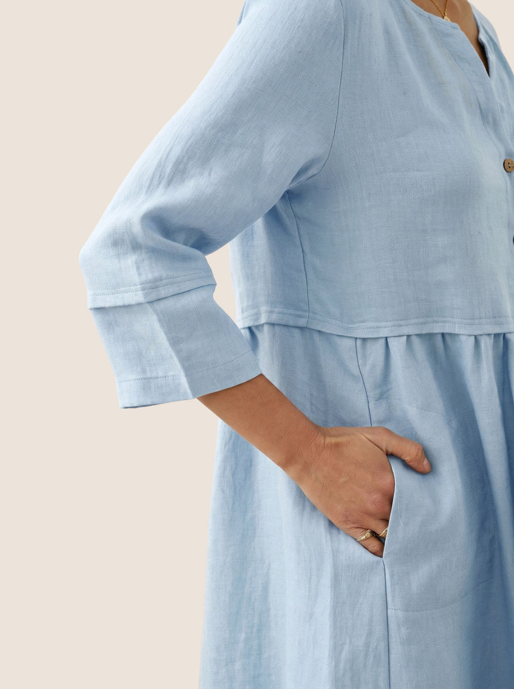 100% Linen Loose Fit Button Waist Gathered Midi Dress LUNA by LINTICO