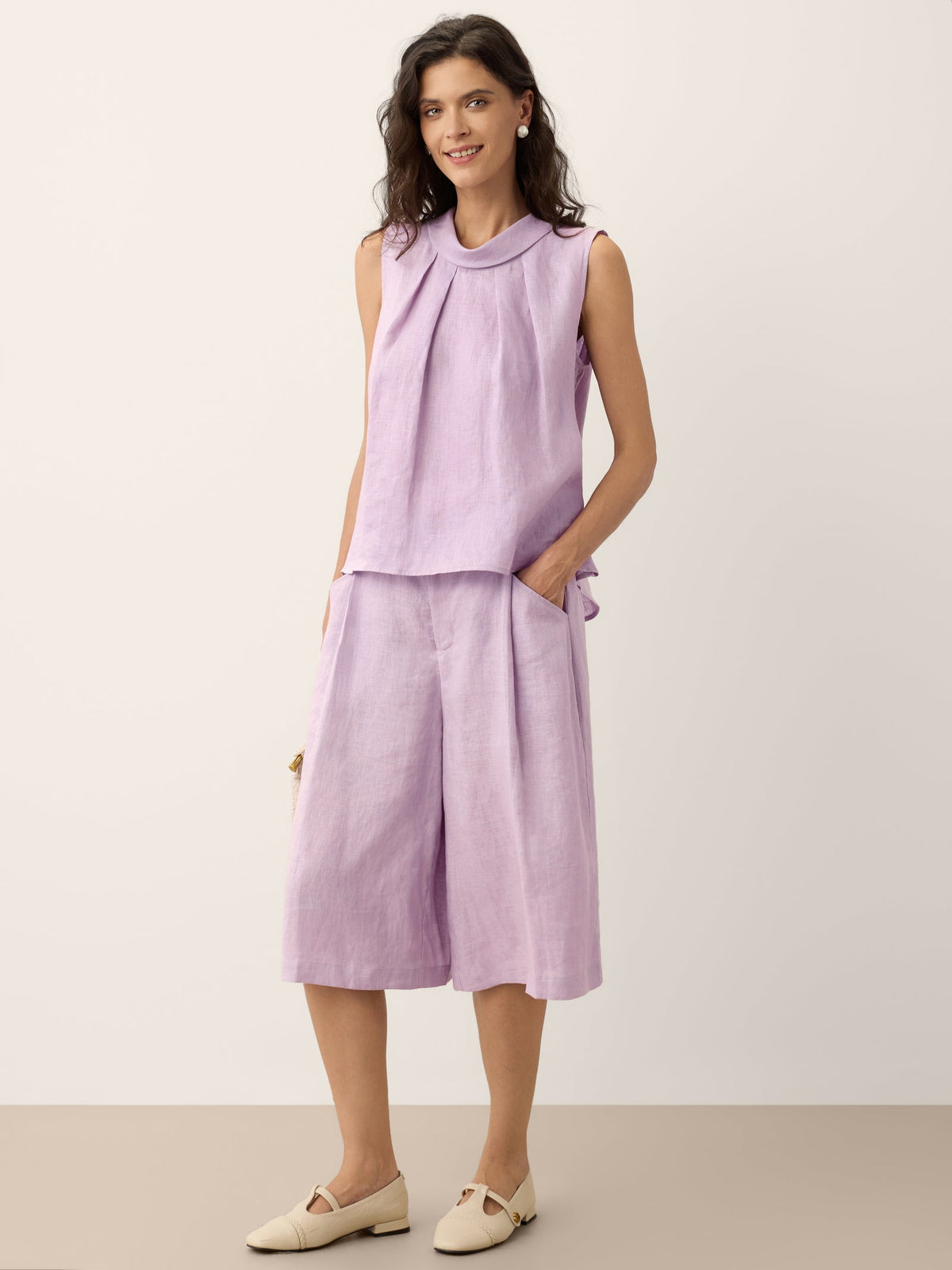 100% Linen Structured Collar Sleeveless Blouse BLAIR by LINTICO