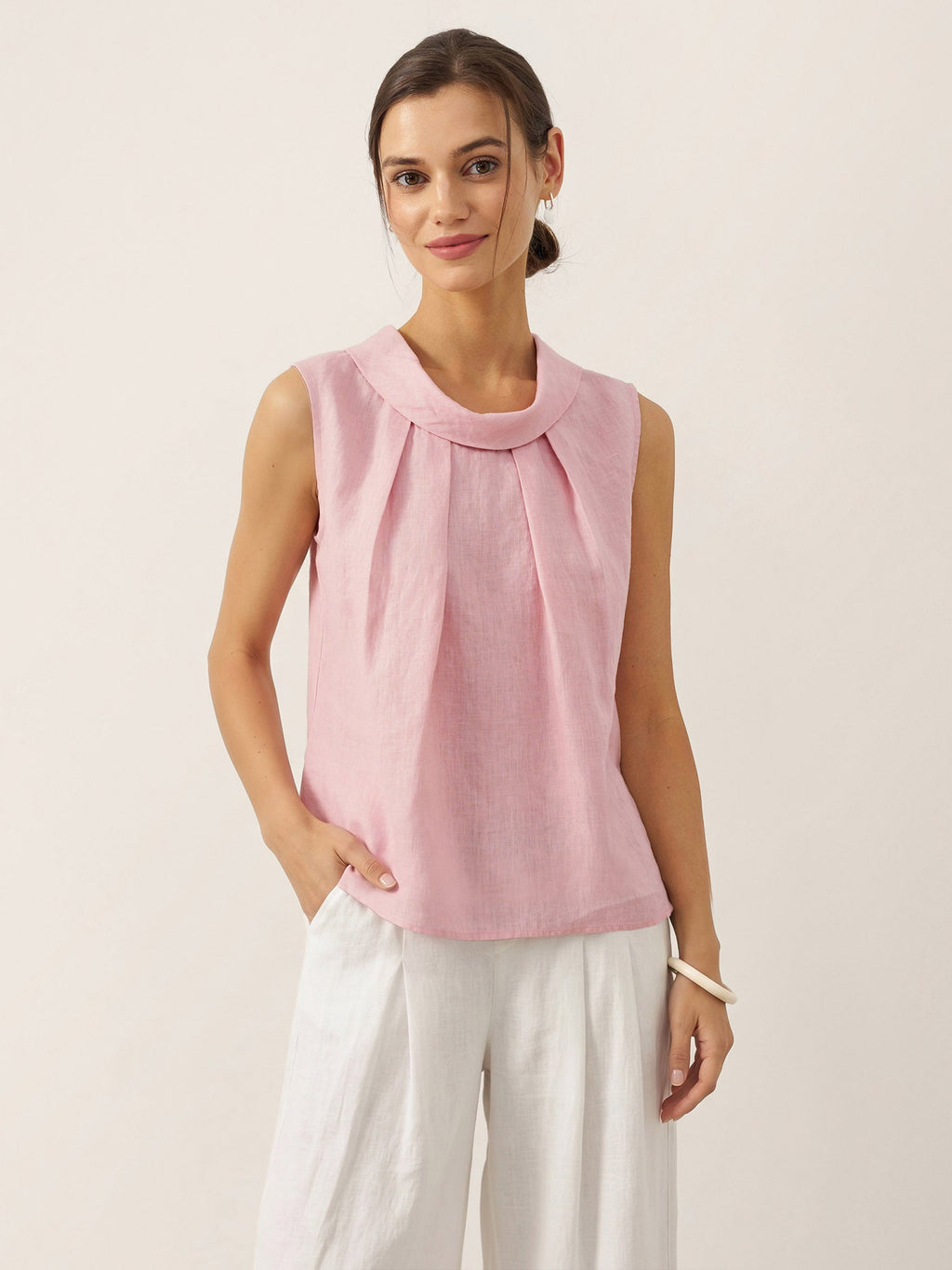 100% Linen Structured Collar Sleeveless Blouse BLAIR by LINTICO
