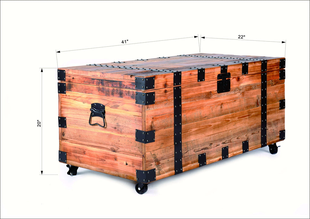 Trunk Table With Four Wheel Large Capacity Storage Coffee Table - Natural / Black by Unique Piece Furniture