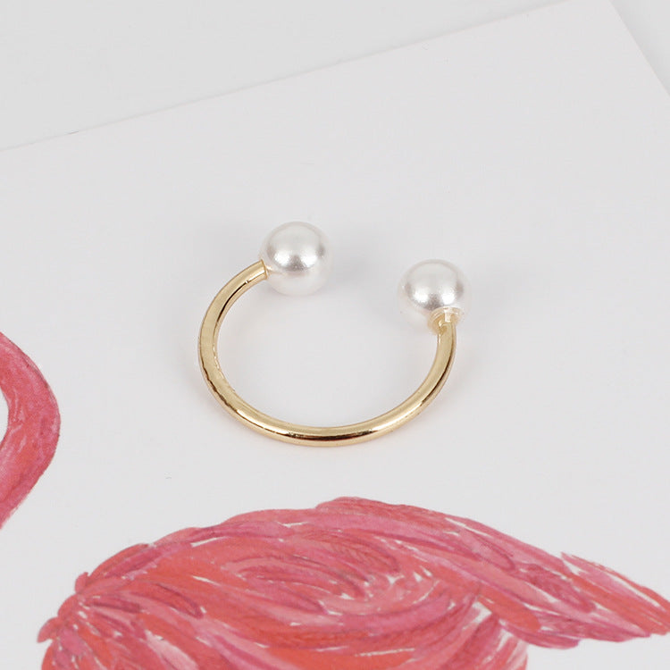 925 Sterling Silver Pearl Open Ring Double Pearl Adjustable Ring for Women Girls by SHOMICOBOUTIQUE