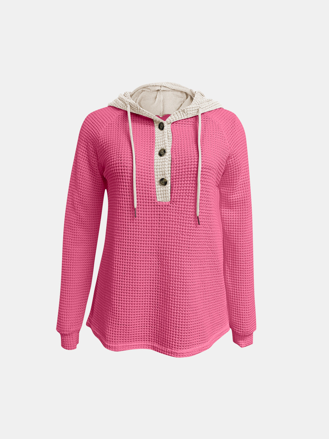 Full Size Waffle-Knit Contrast Long Sleeve Hoodie by Wild and Free Boutique