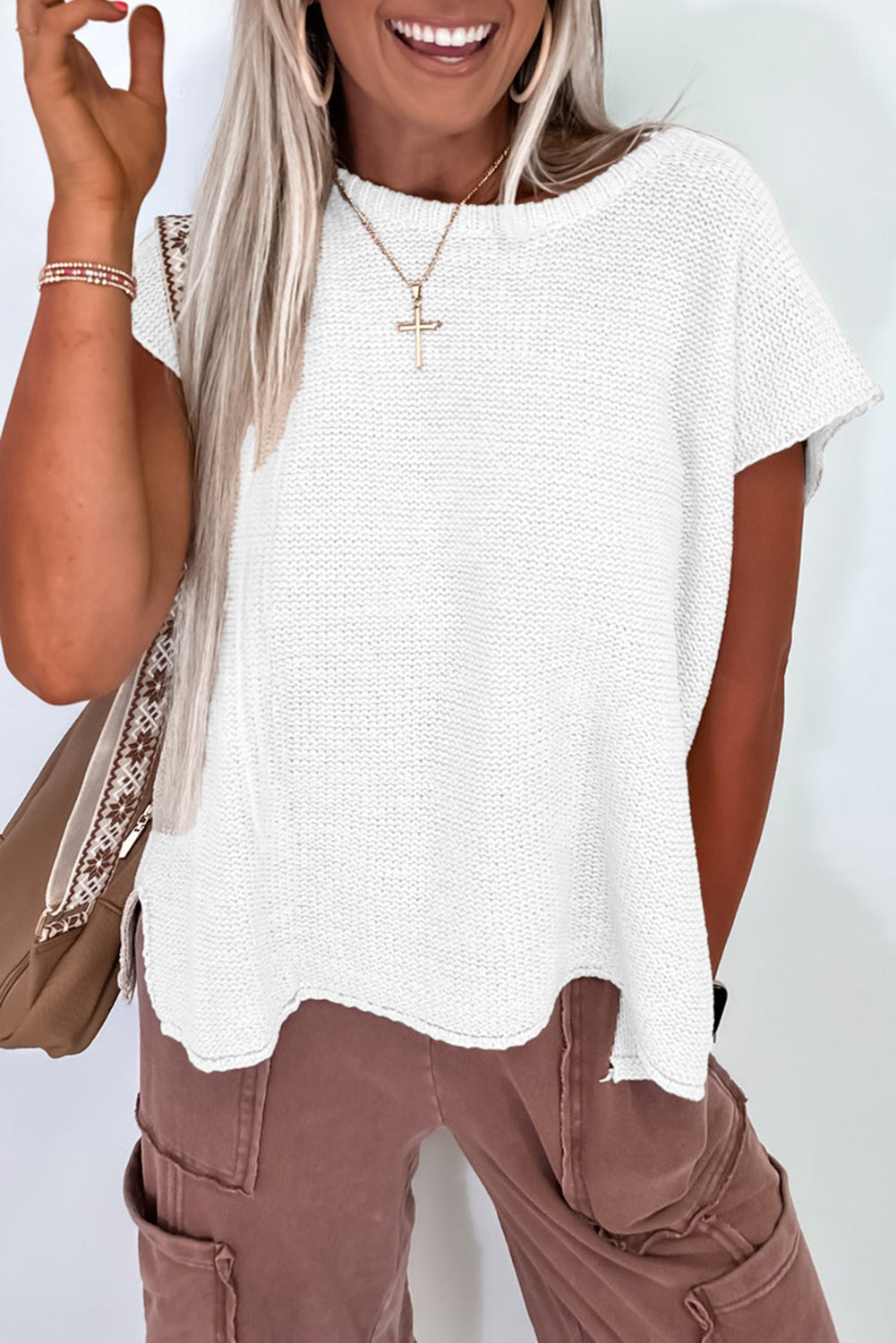 Black Solid Color Sweater Tee with Side Slits by Wild and Free Boutique