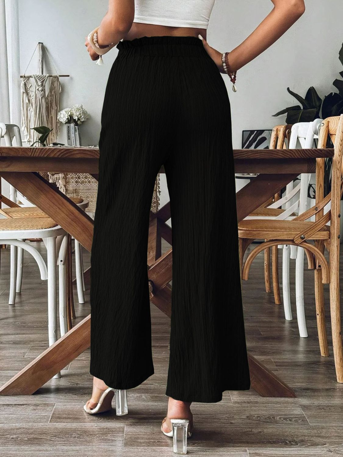 Pocketed Elastic Waist Wide Leg Pants by Wild and Free Boutique