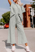 Gray Textured Loose Fit T Shirt and Drawstring Pants Set by Wild and Free Boutique