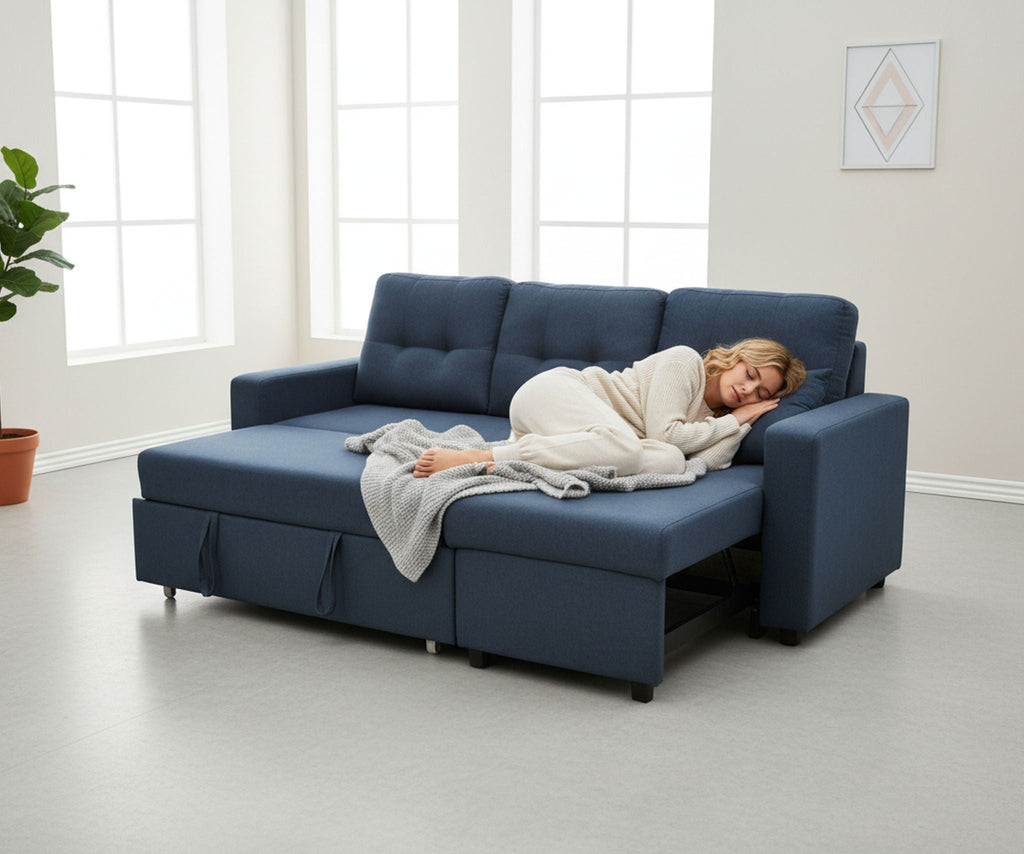Convertible L Shaped Sectional Sleeper Sofa Bed, Saving Pull Out Couch by Unique Piece Furniture