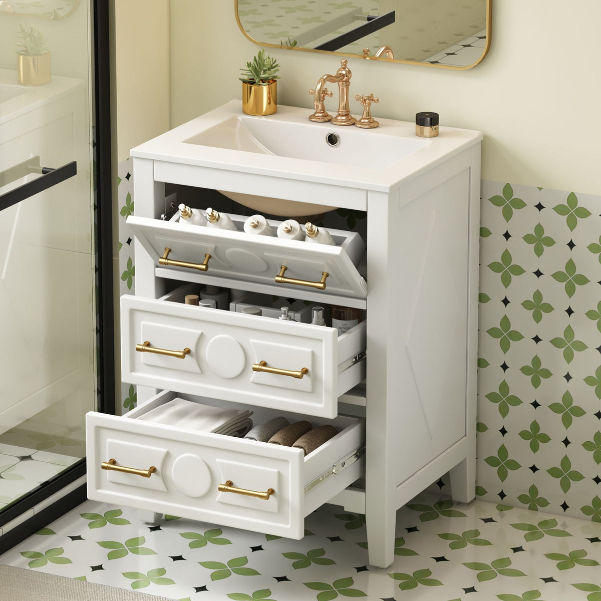 Bathroom Vanity With Sink, Free Standing Single Set, 3 Drawer Storage Cabinet by Unique Piece Furniture