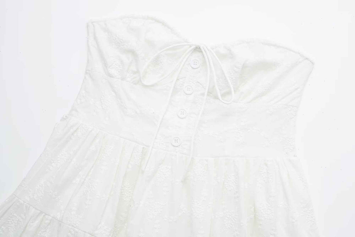 Pure Dignified White Dress Summer Lady Square Collar Mid Length Dress Women