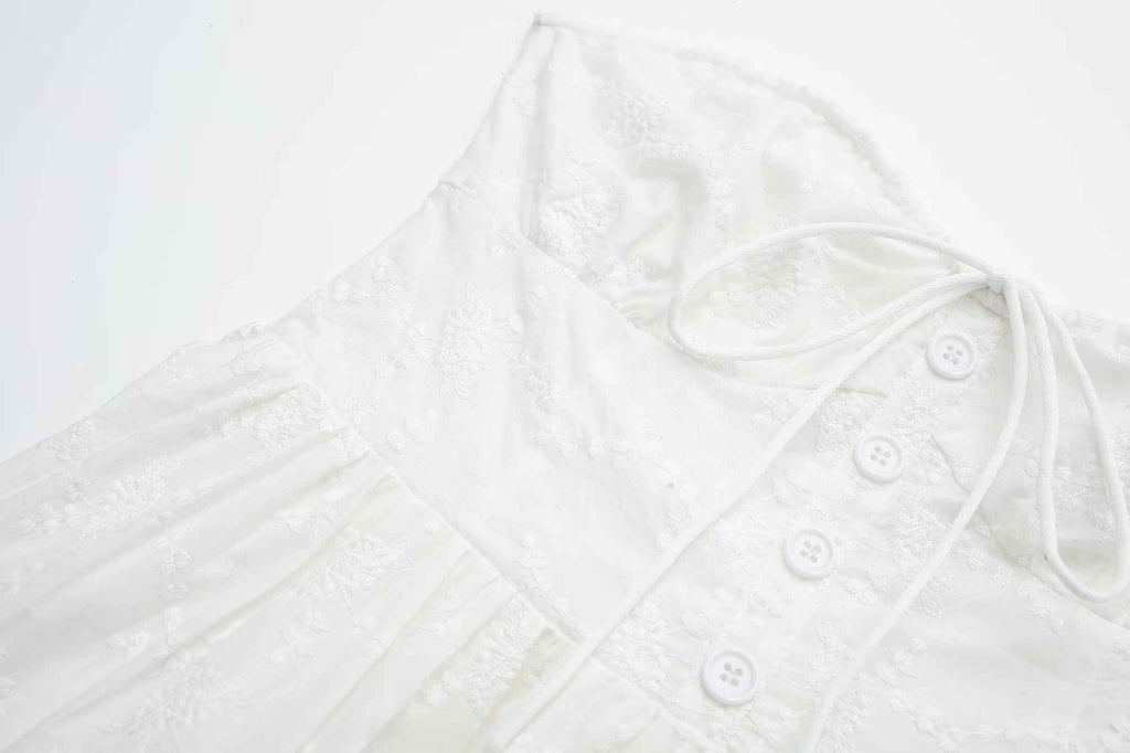 Pure Dignified White Dress Summer Lady Square Collar Mid Length Dress Women