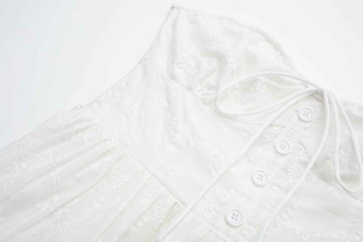 Pure Dignified White Dress Summer Lady Square Collar Mid Length Dress Women