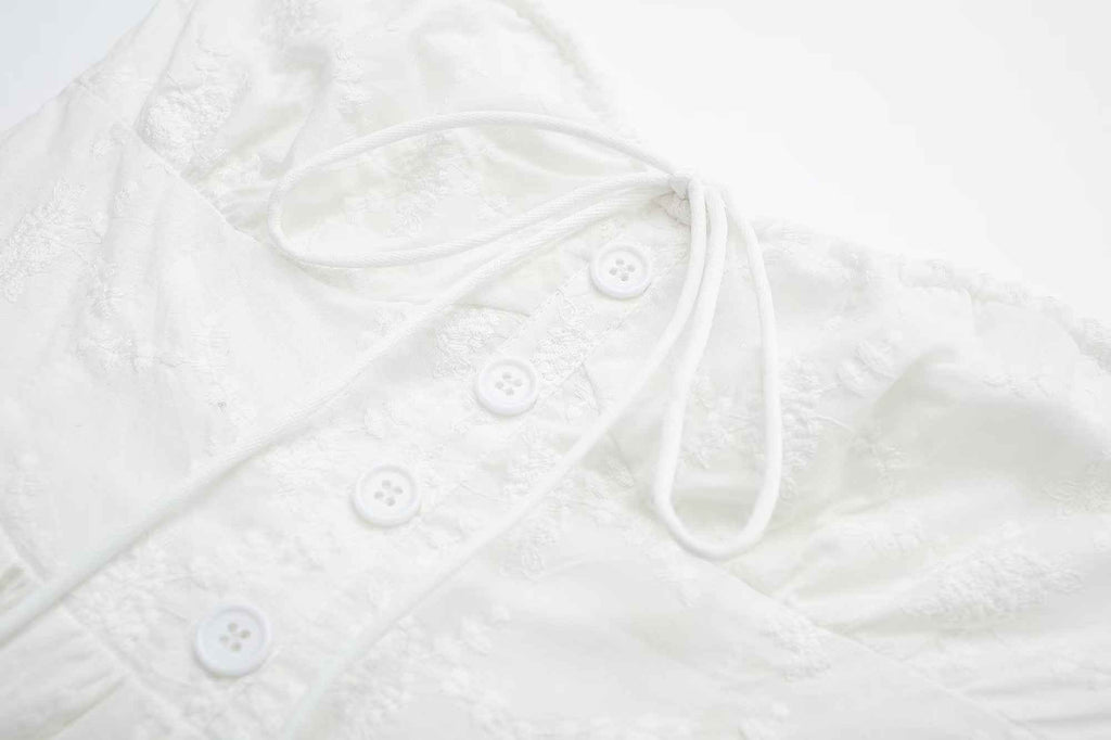 Pure Dignified White Dress Summer Lady Square Collar Mid Length Dress Women