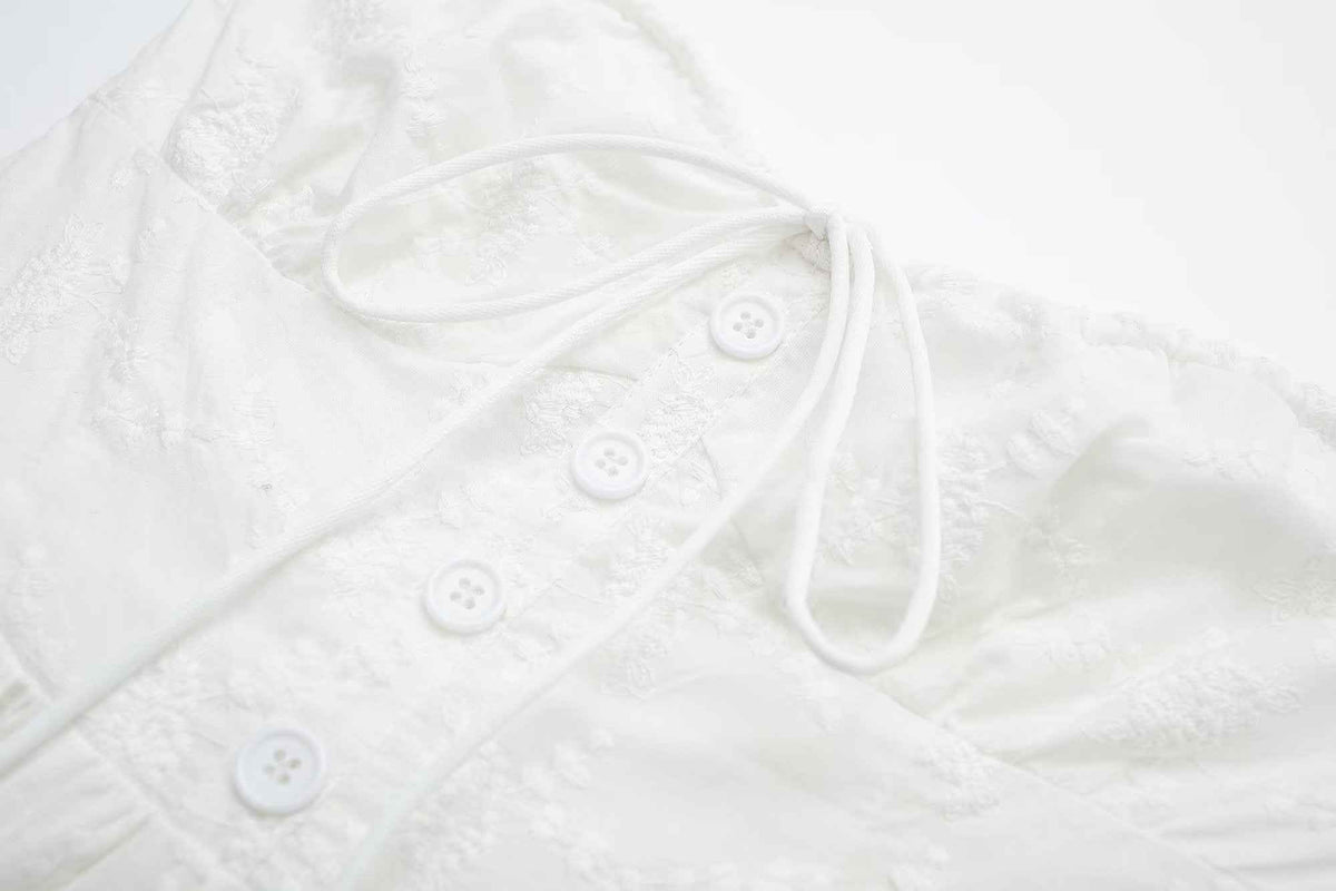 Pure Dignified White Dress Summer Lady Square Collar Mid Length Dress Women