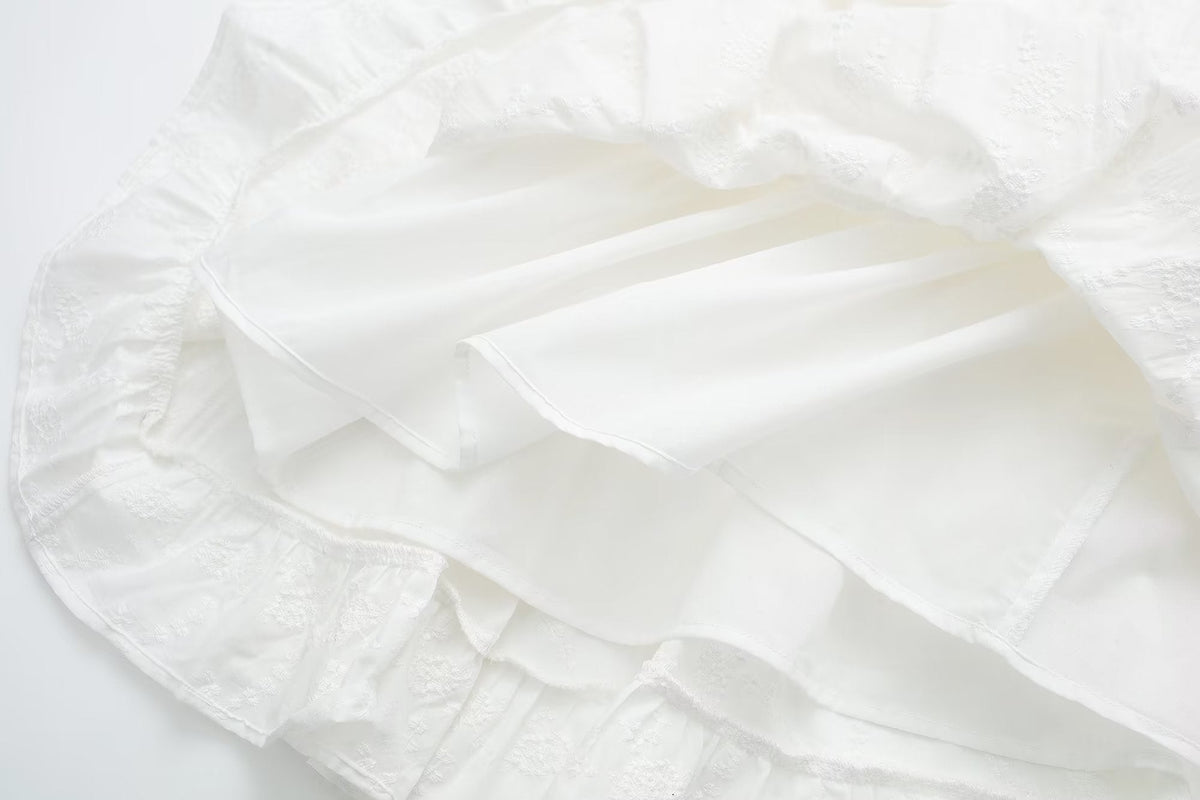 Pure Dignified White Dress Summer Lady Square Collar Mid Length Dress Women by Ragazza