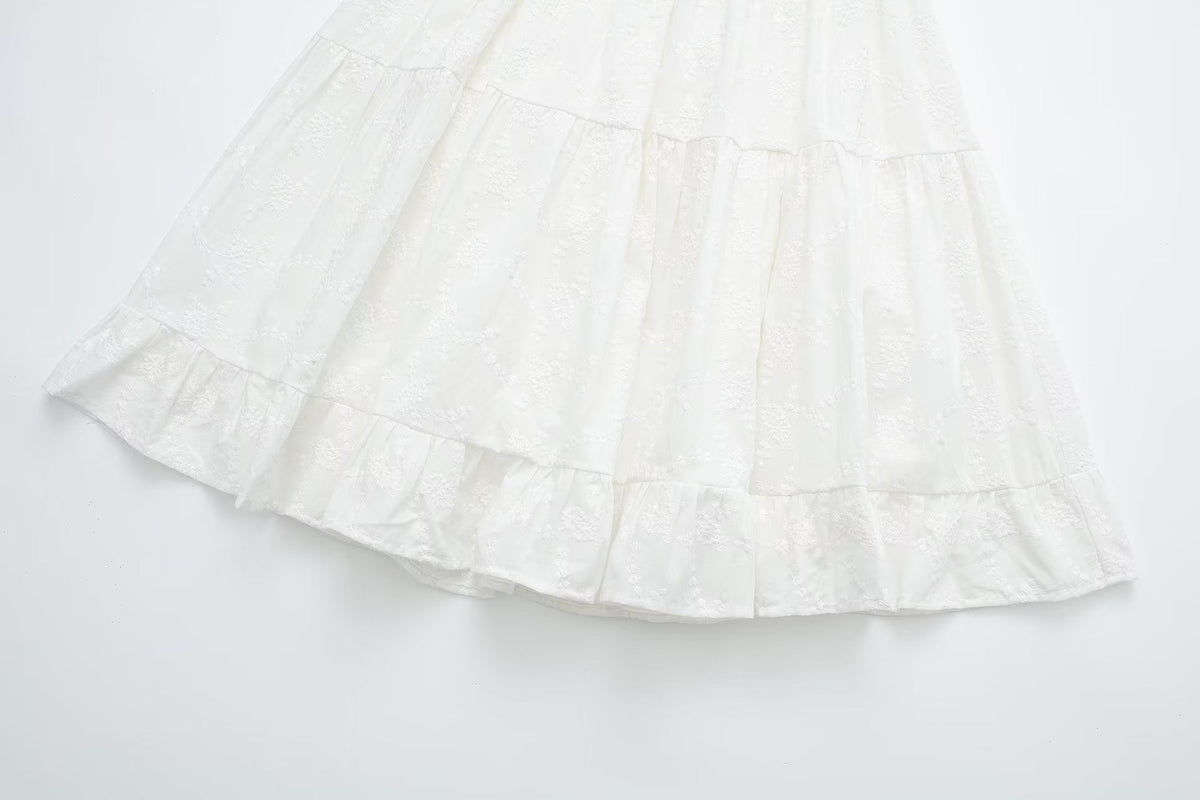 Pure Dignified White Dress Summer Lady Square Collar Mid Length Dress Women by Ragazza