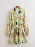 Sources Vintage Printed V neck Waist Controlled Long Sleeves Mid Length Dress Spring Summer Plus Size Slimming Dress by Ragazza