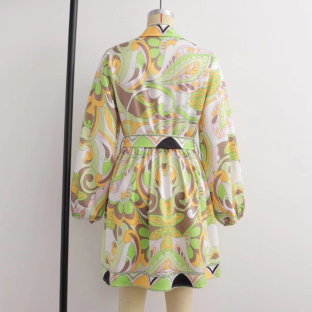 Sources Vintage Printed V neck Waist Controlled Long Sleeves Mid Length Dress Spring Summer Plus Size Slimming Dress by Ragazza