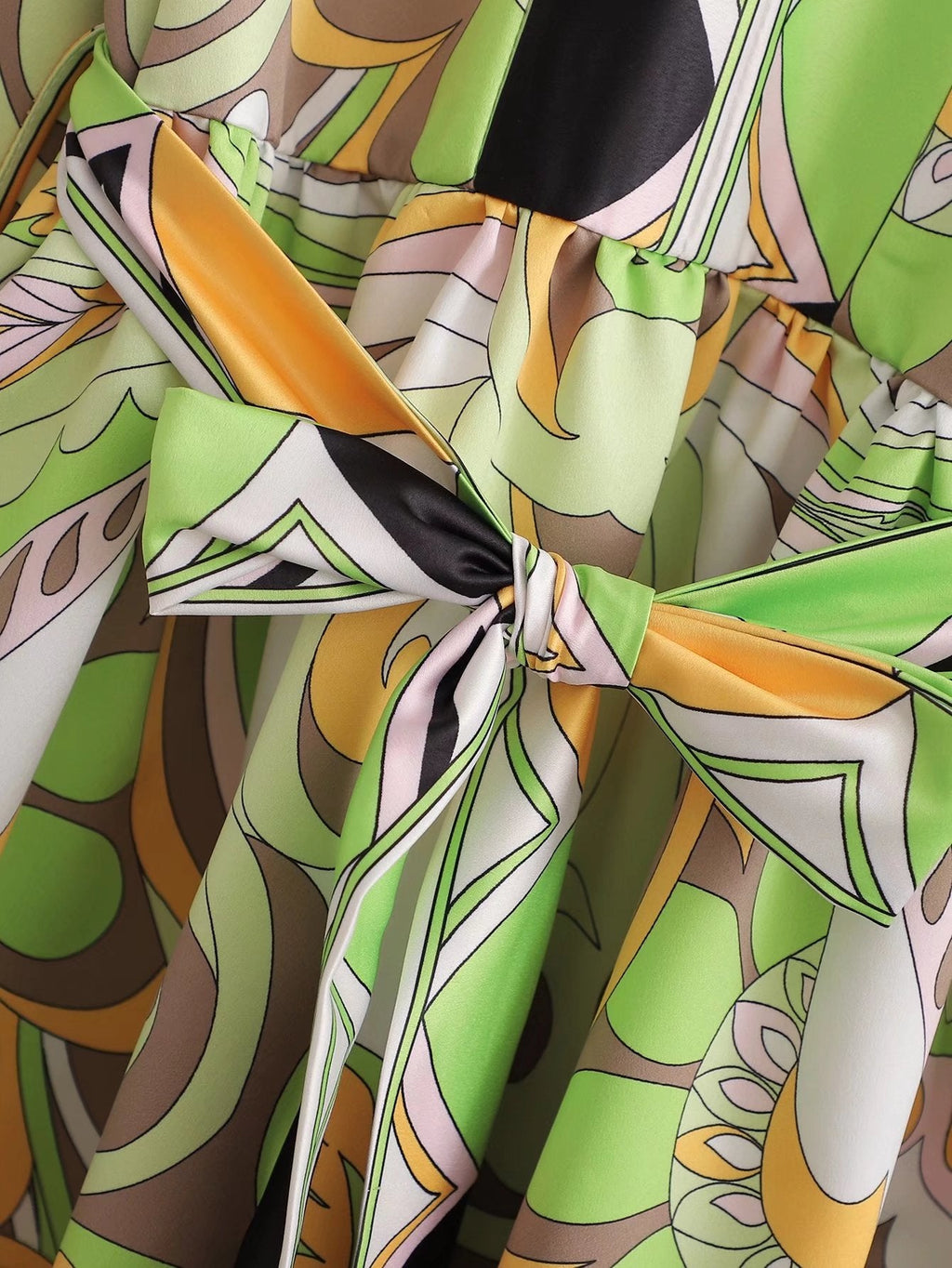 Sources Vintage Printed V neck Waist Controlled Long Sleeves Mid Length Dress Spring Summer Plus Size Slimming Dress by Ragazza