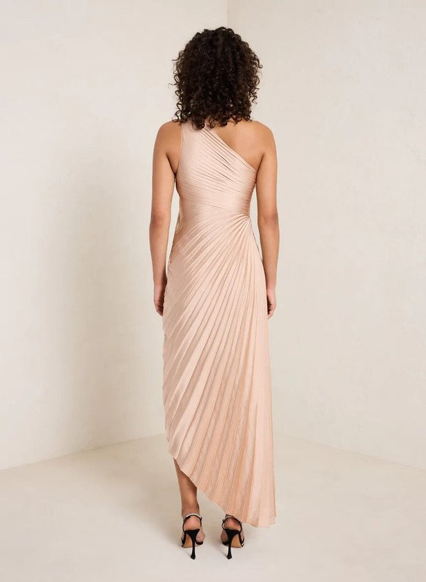 Women Clothing One Shoulder Sun Pleated Satin Dress by Ragazza