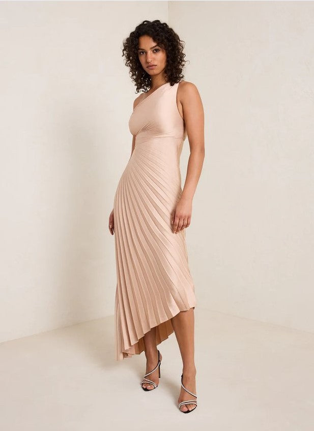 Women Clothing One Shoulder Sun Pleated Satin Dress by Ragazza