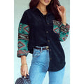 Pocketed Geometric Collared Neck Shacket Polyester Womenswear by Wild and Free Boutique