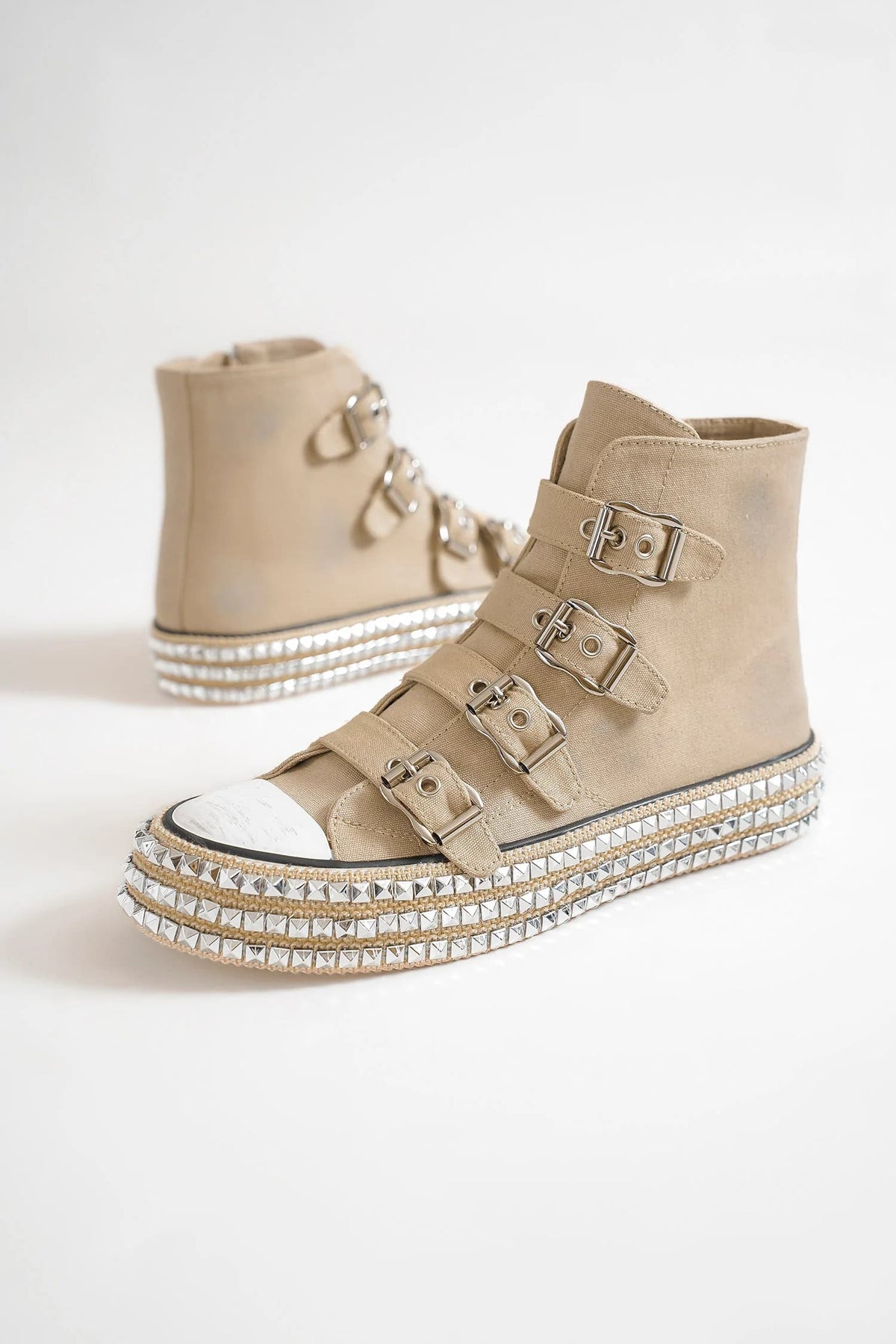 Beast Fashion Multi-Buckle Straps Studded Platform Sneakers by Wild and Free Boutique