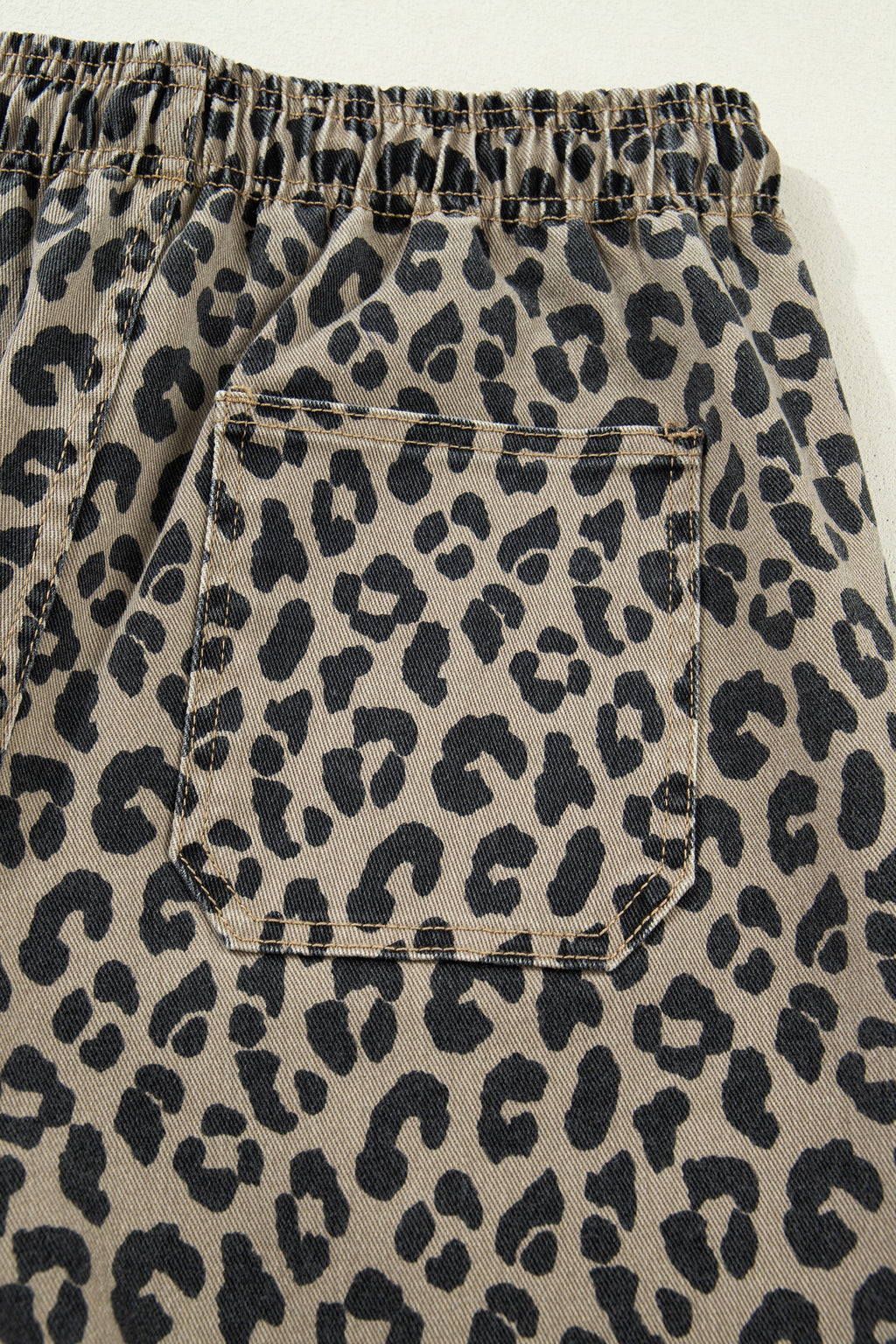 Khaki Leopard Print Drawstring Elastic Waist Loose Denim Pants with Pockets by Wild and Free Boutique