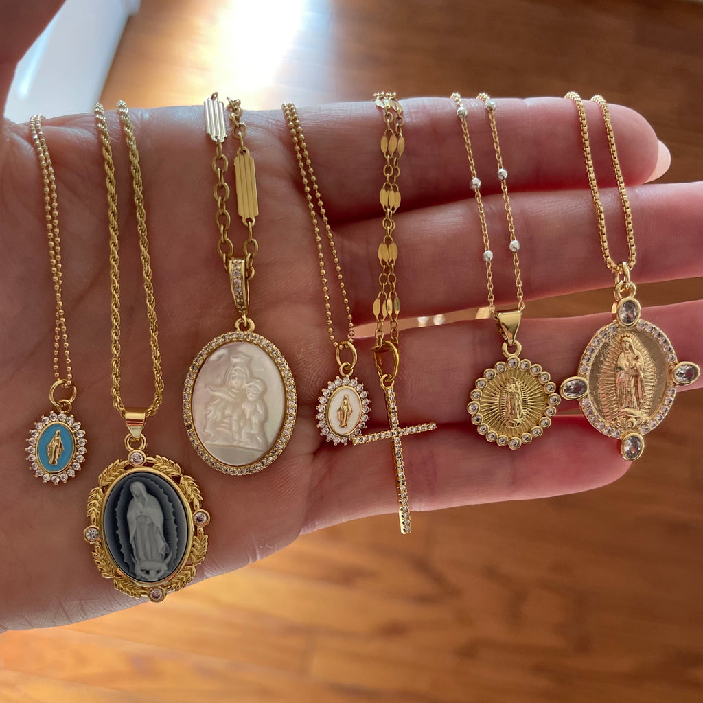 French Blue Cameo Mary Necklace by Joy Dravecky