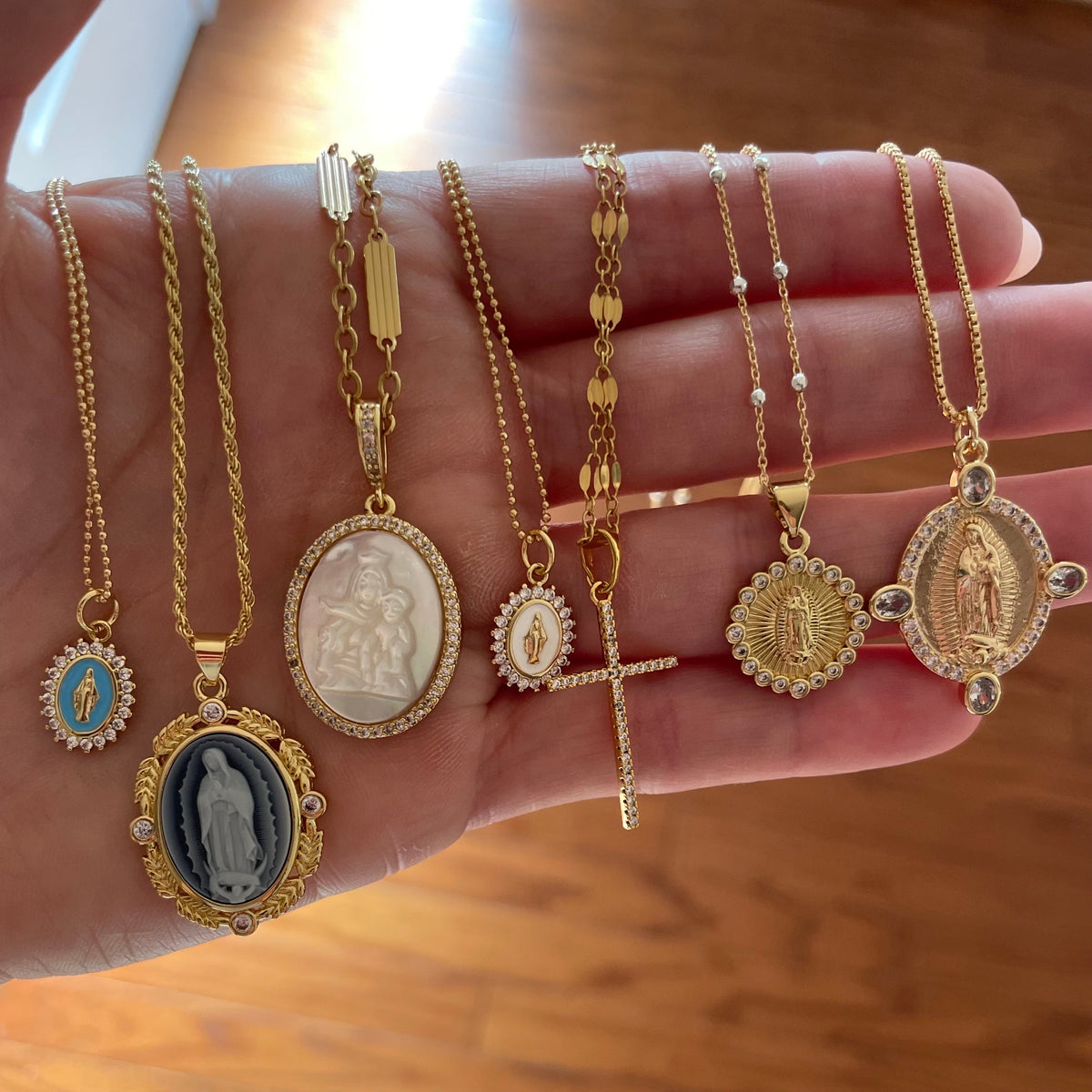 French Blue Cameo Mary Necklace by Joy Dravecky