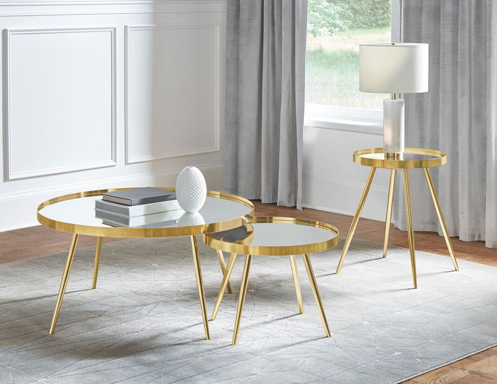 Kaelyn 2-piece Round Mirror Top Nesting Coffee Table Gold by Unique Piece Furniture