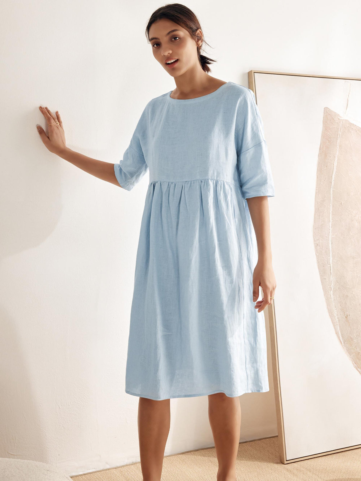 100% Linen A-Line Midi Dress VALENCIA by LINTICO