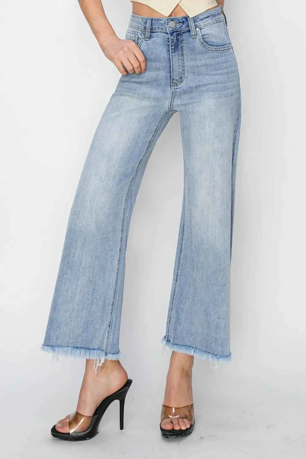 RISEN High Rise Crop Wide Fray Hem Jeans by Wild and Free Boutique