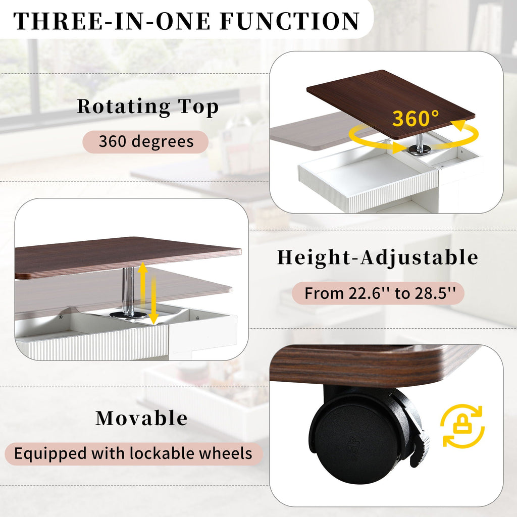 Adjustable End Table With Wheels, 360°Rotating Top And Storage Space by Unique Piece Furniture