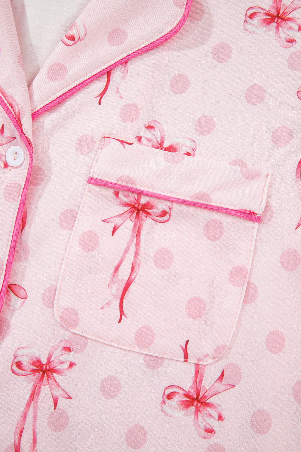 Pink Bow Print Contrast Pipping Short Pajamas Set by Wild and Free Boutique