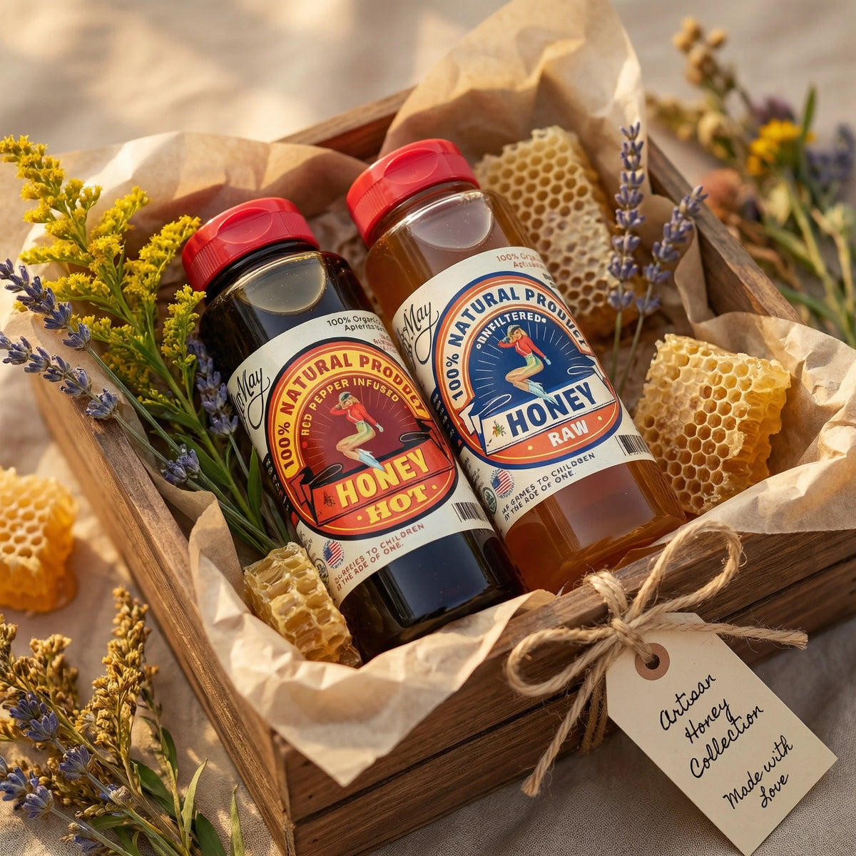 Raw Honey & Hot Honey Duo - Sweet Heat 2-Pack Gift Set | Small Batch Farm Grown | Lady May by The Lady May