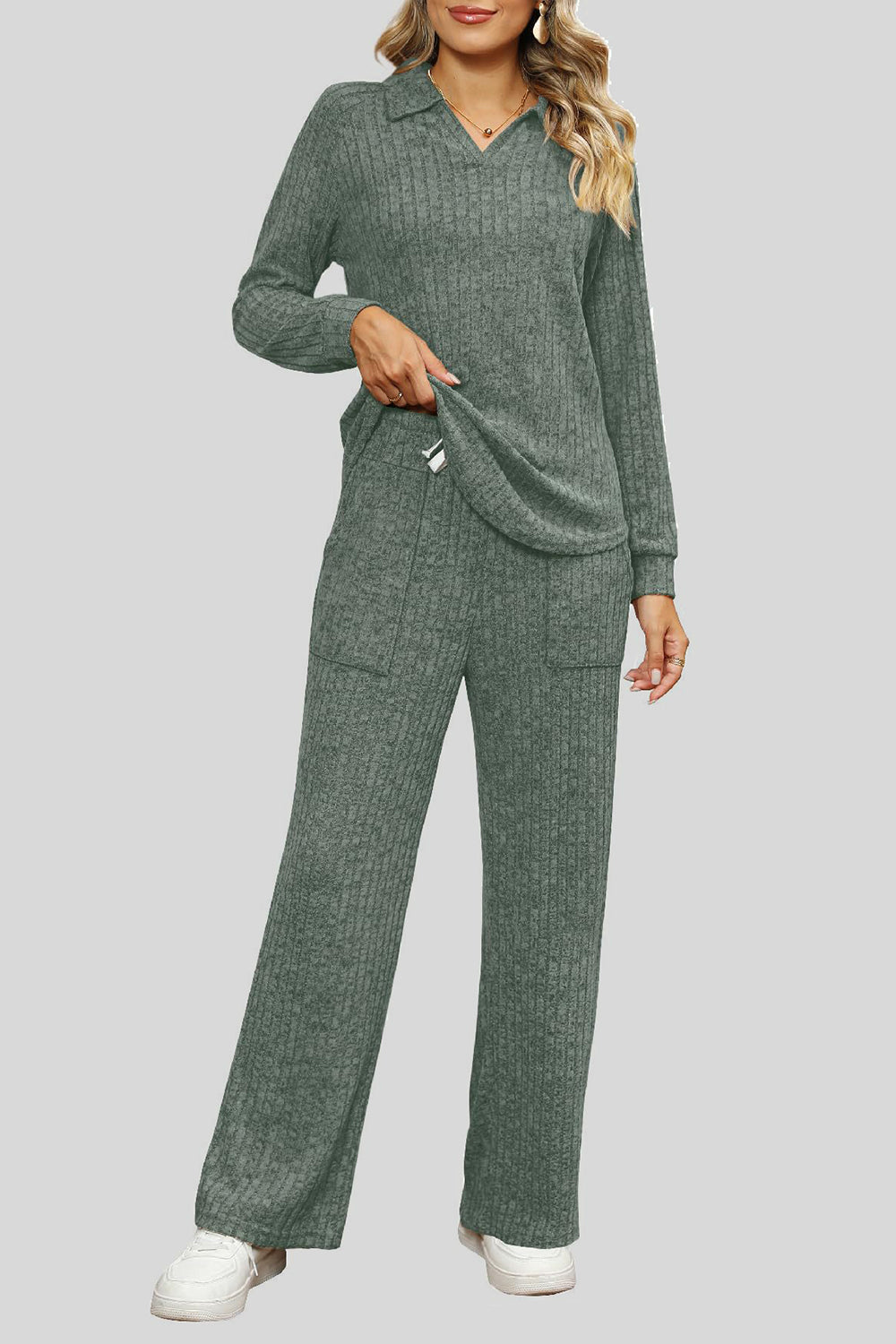 Ribbed Long Sleeve Top and Pocketed Pants Set by Wild and Free Boutique