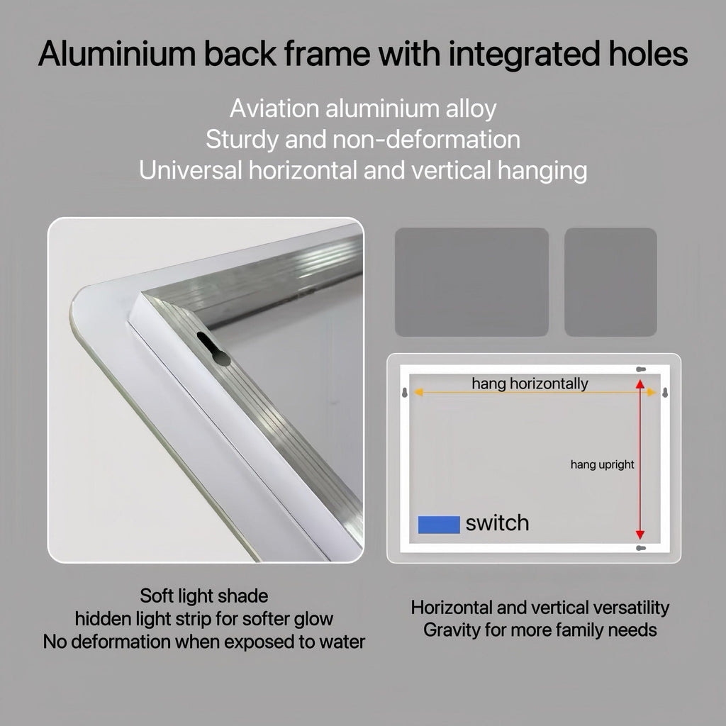 Bathroom Mirror Vanity Mirrors With Front Lights, Wall Mounted, Anti-Fog, Frameless, Horizontal Or Vertical by Unique Piece Furniture