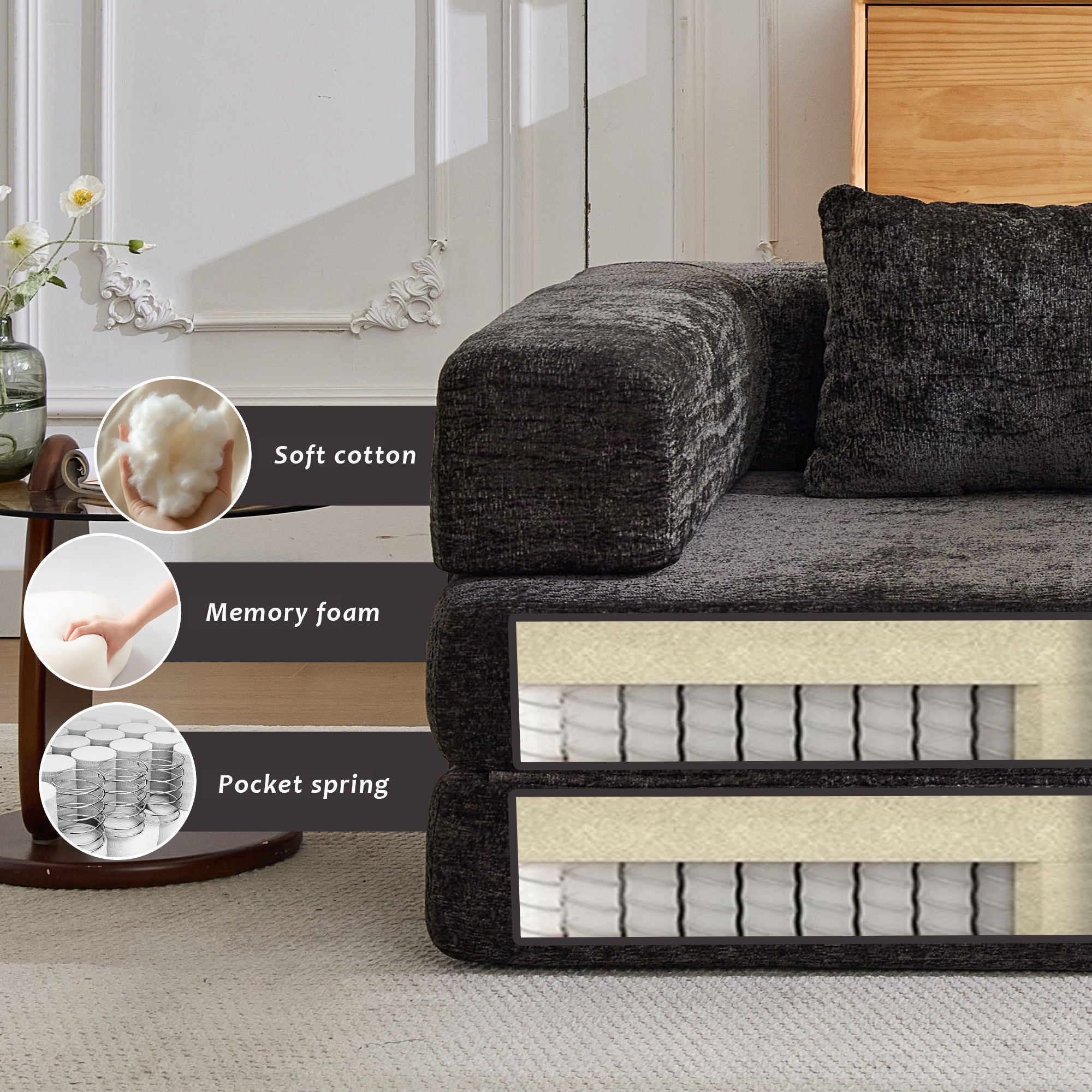 Convertible Floor Sofa Bed With Fixed Shape Frame For Living Room by Unique Piece Furniture