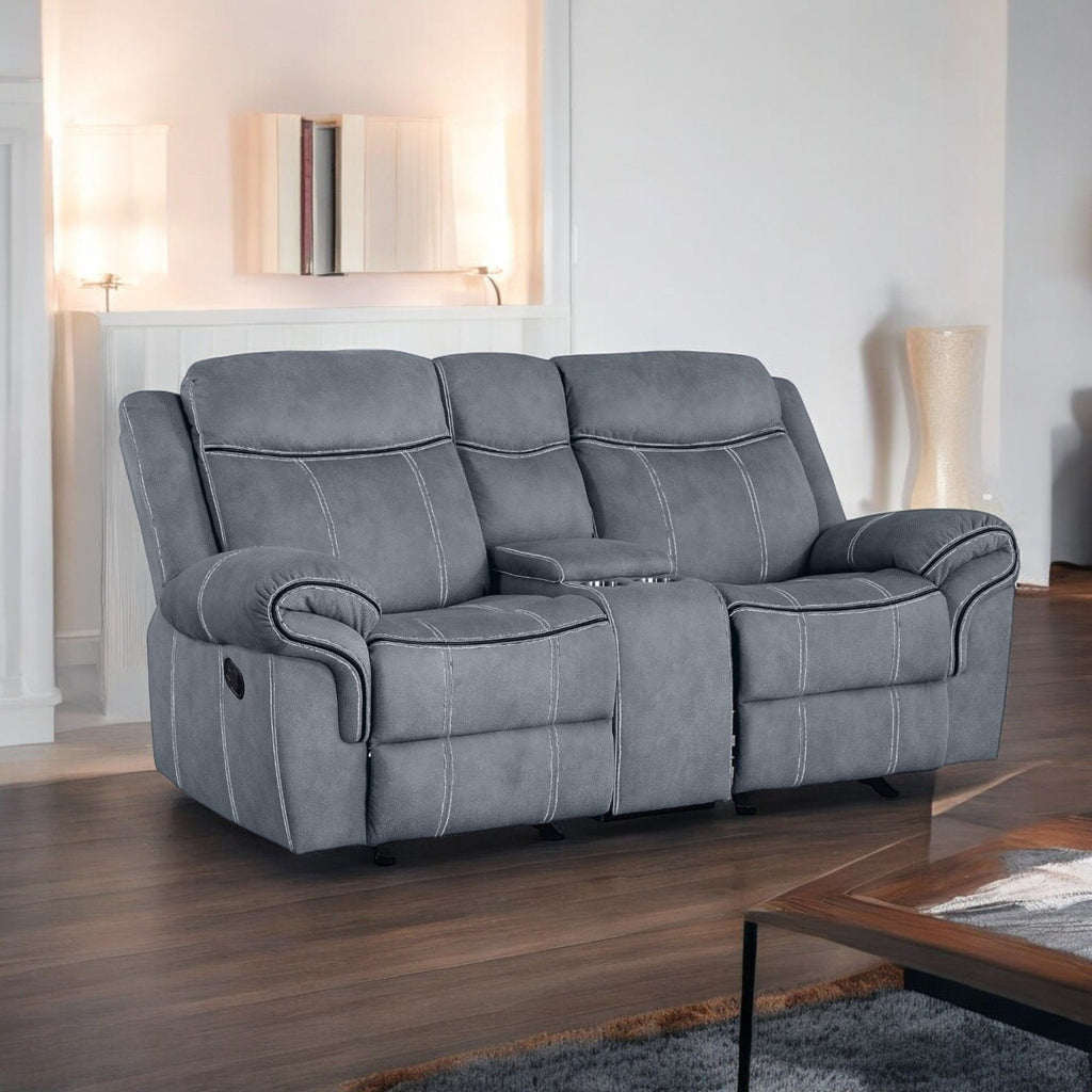 Zubaida - Two Tone Recliner Loveseat With USB Port Console by Unique Piece Furniture