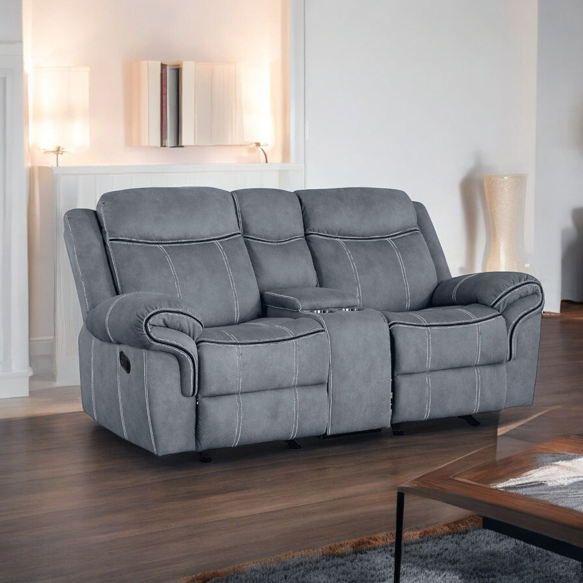 Zubaida - Two Tone Recliner Loveseat With USB Port Console by Unique Piece Furniture