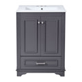 Bathroom Vanity With Ceramic Sink Combo, Modern Freestanding Storage Cabinet With Silver Handles by Unique Piece Furniture