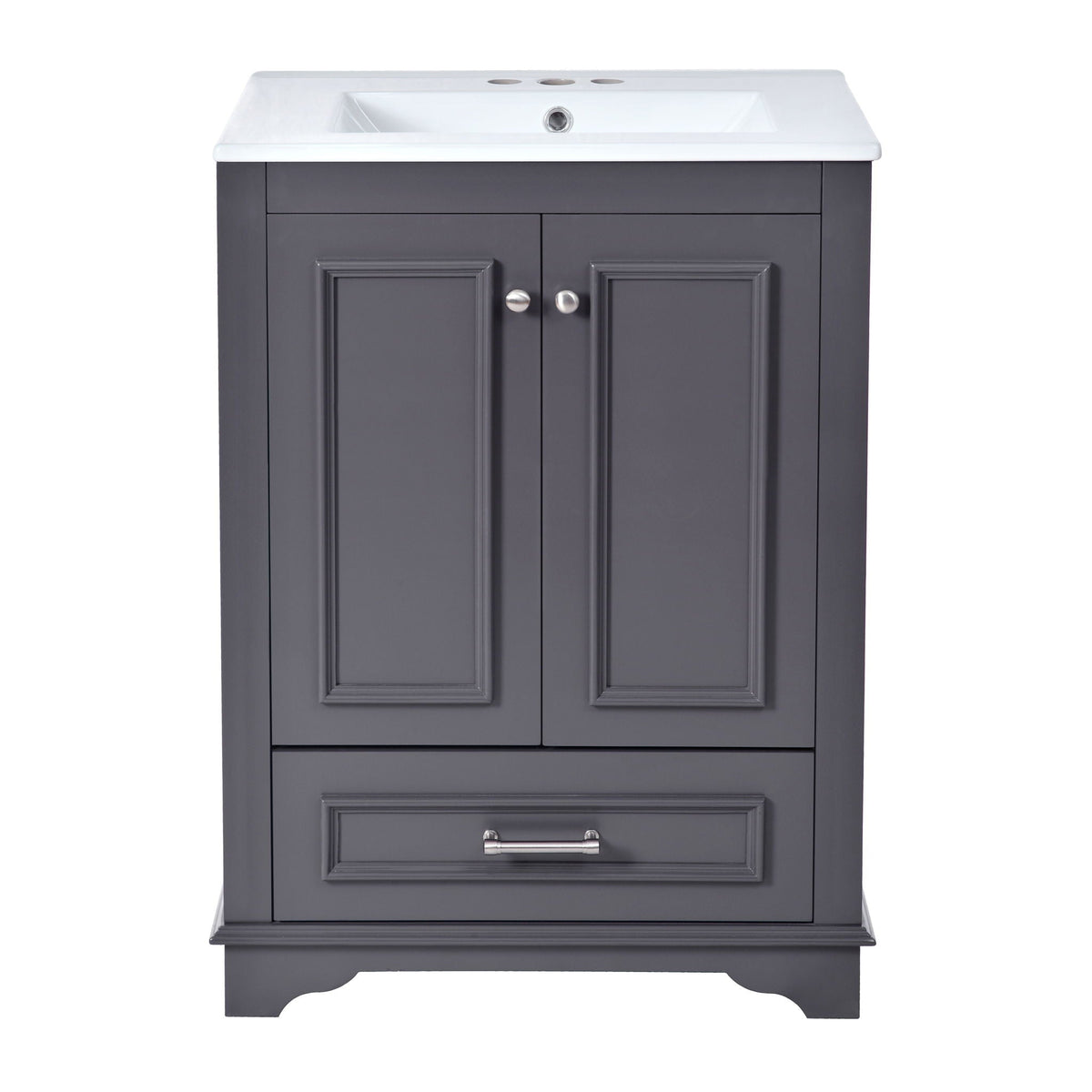 Bathroom Vanity With Ceramic Sink Combo, Modern Freestanding Storage Cabinet With Silver Handles by Unique Piece Furniture