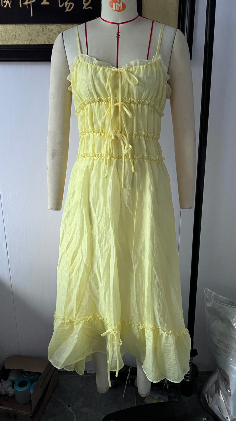 Women Strap Long Stitching Dress Elegant Shoulder Baring Sleeveless Strap by Ragazza