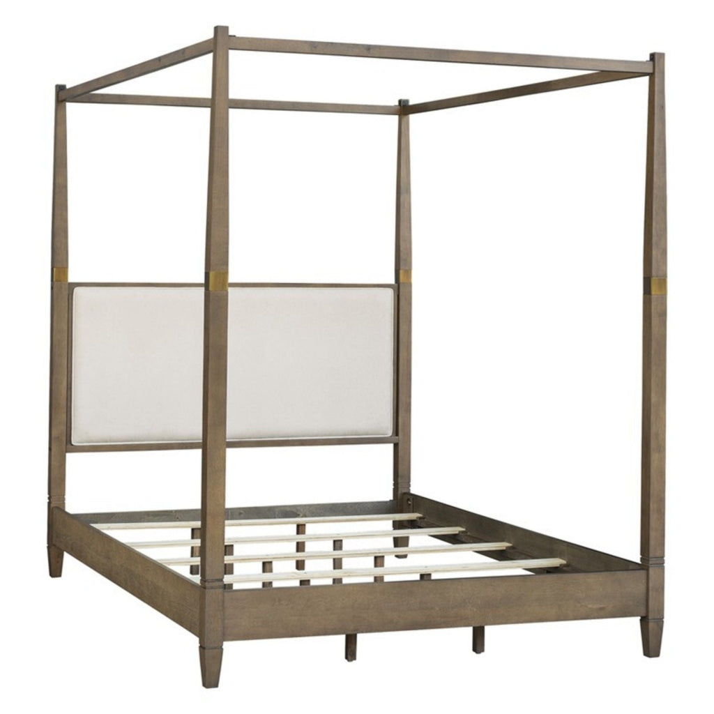 Queen Canopy Bed Frame With Upholstered Headboard - Brown by Unique Piece Furniture