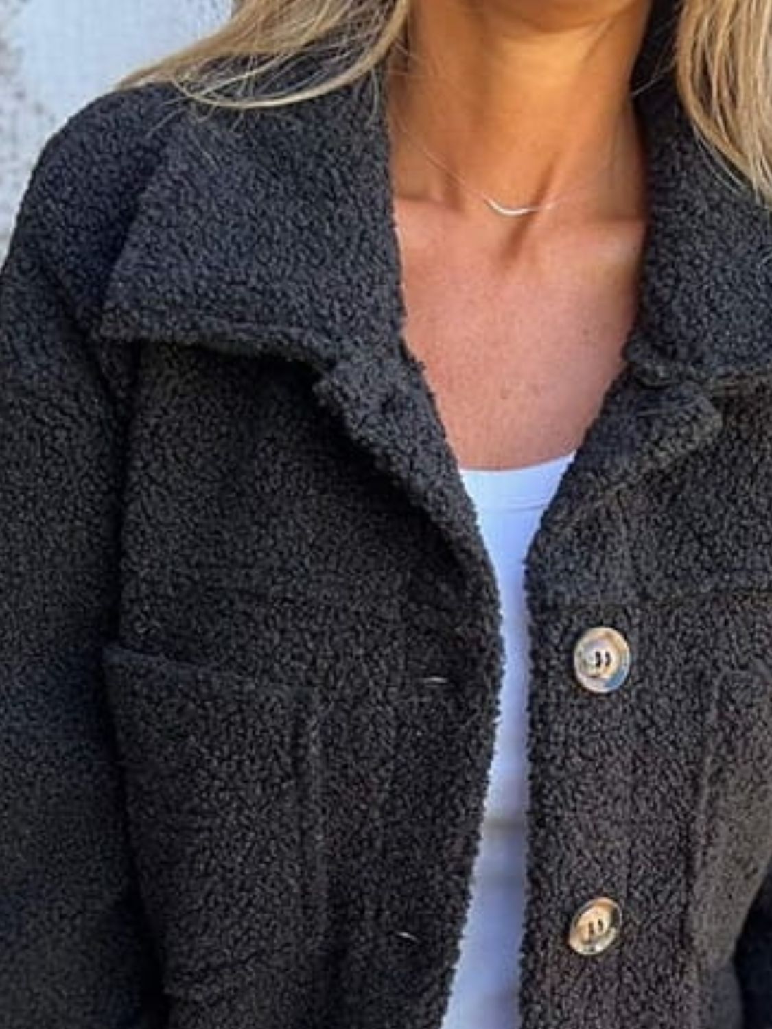 Full Size Fuzzy Button Up Drop Shoulder Jacket by Wild and Free Boutique