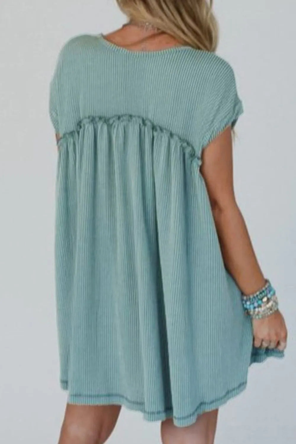 Frill Round Neck Cap Sleeve Mini Dress by Simply Love