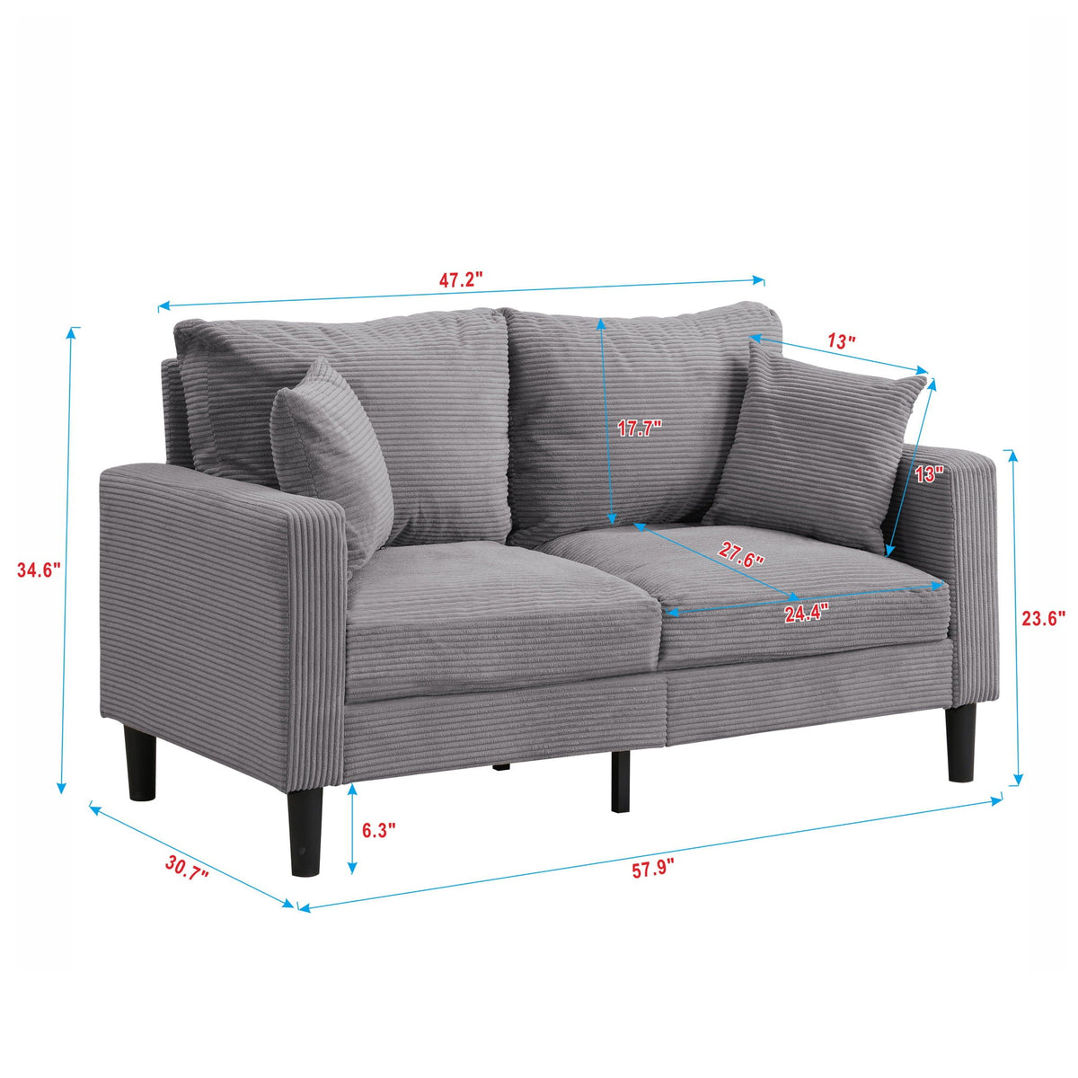 Modern Upholstered Loveseat Sofa, High Resilience by Unique Piece Furniture