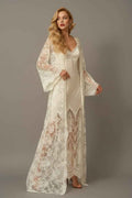 Chantilly Lace Long Robe with Silky Satin Lace Nightgown - next day shipping by SelenaHuanStudio
