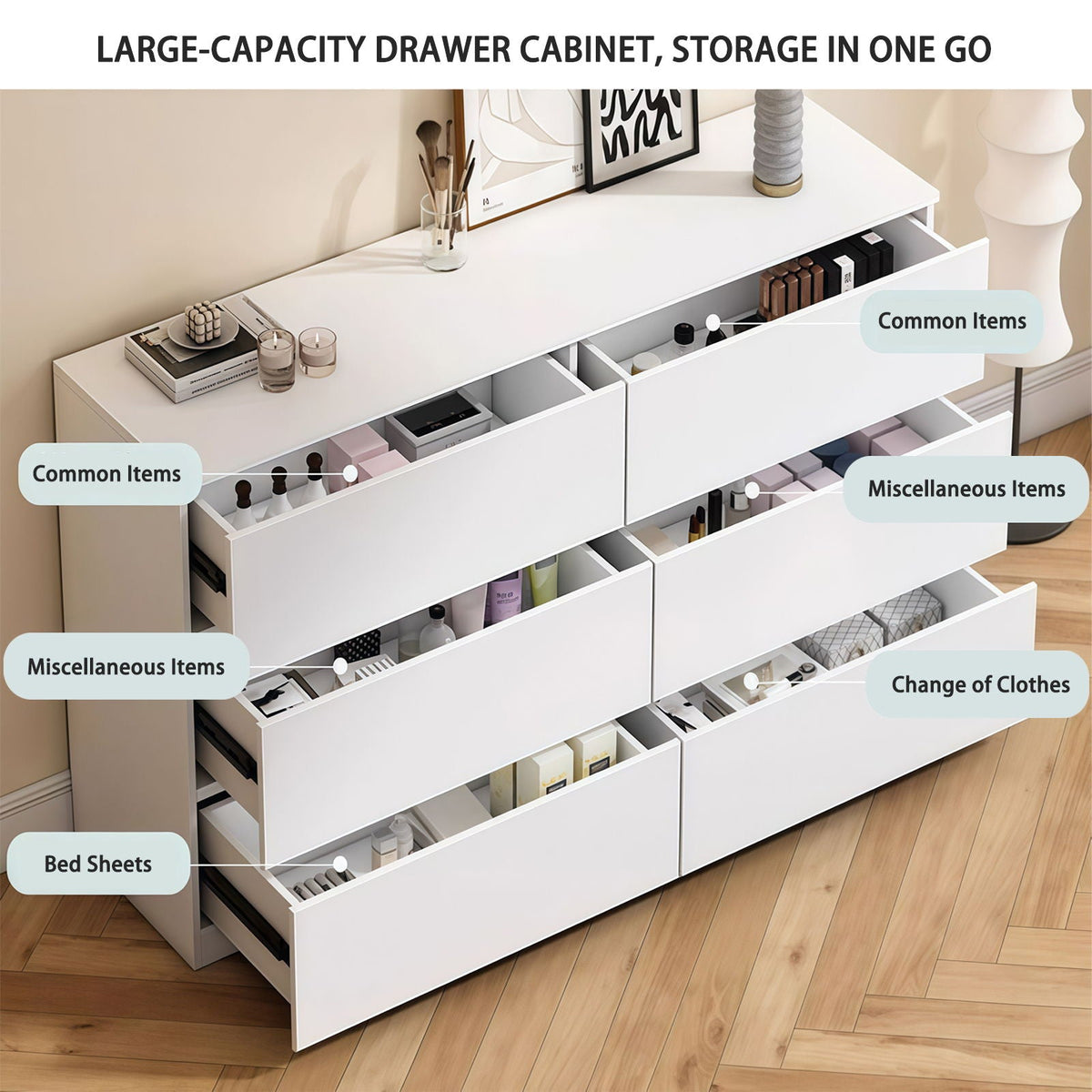 6 Drawer Dresser With Spacious Countertop And Concealed Handles by Unique Piece Furniture
